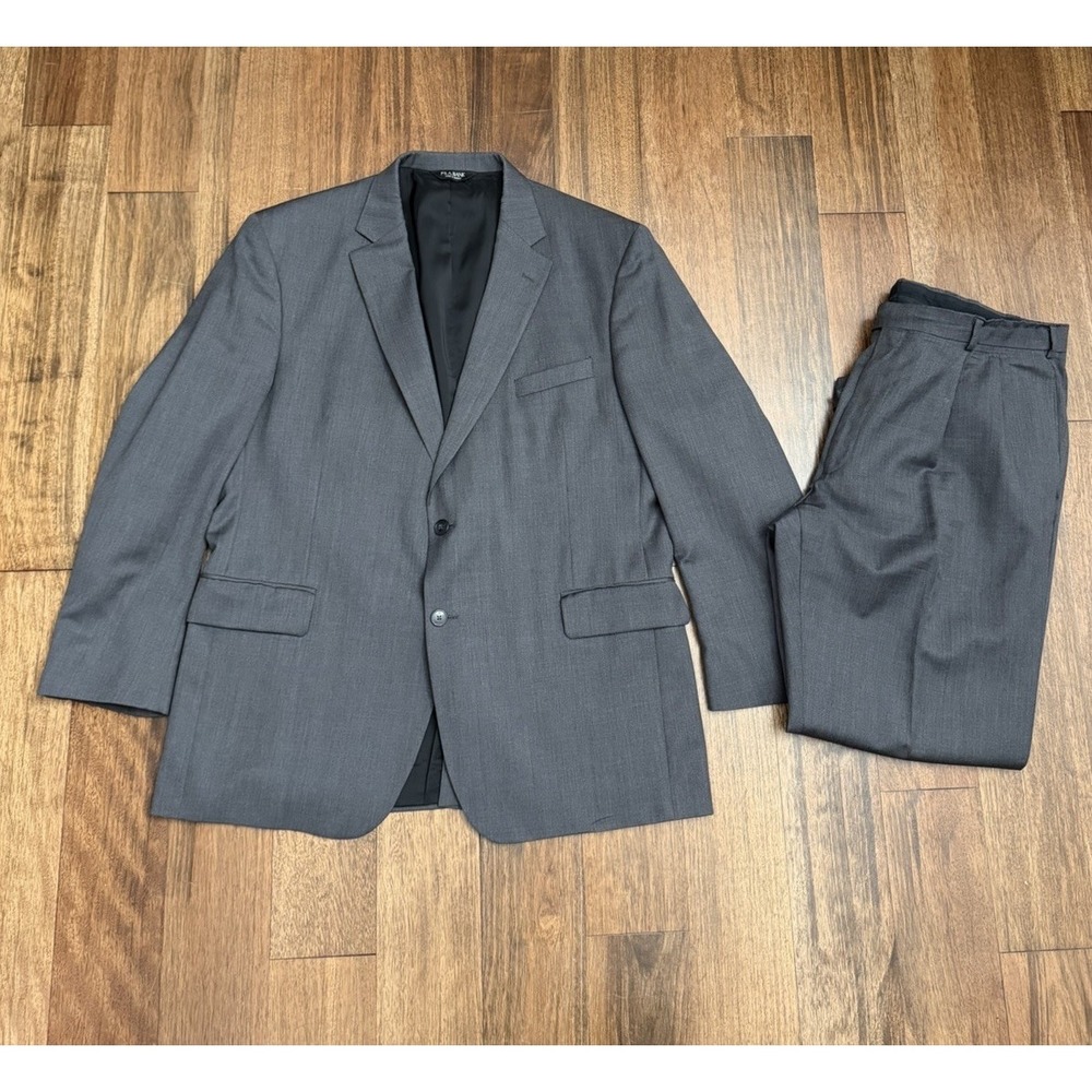 Jos A Bank Suit Men 46R Gray 100% Wool Traveler Tailored Fit Jacket 38x31 Cuff